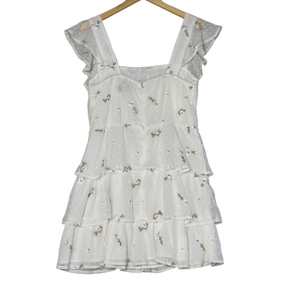 Adelyn Rae White Gold Embroidered Swiss Dot Tiered Ruffle Mini Dress Size L NEW! - Picture 5 of 16